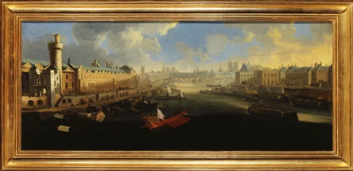 Grande Galerie of Louvre, med Porte Neuve, Pont-Neuf, Cité, Collège des Quatres-Nations under bygging og Quai Malaquais, rundt 1665, mellom 1665 og 1670 (olje på lerret)