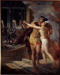Inkaene eller ødeleggelsen av Perou Inka-riket ødelagt på 1500-tallet av de spanske erobrerne. Illustrasjon etter romanen "Inkaene" av filosofen Jean Francois Marmontel. Maleri av den anonyme skolen. 18. århundre. La Rochel