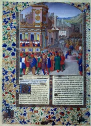 Romerne forbereder setet til Veies i 396 f.Kr. Miniatyr fra "" Histoire romaine" (Ad urbe condita) av Tite Live (59 f.Kr.-17 e.Kr.) (Titus Livius), oversatt av Pierre Bessuire 1450-1500 Paris, BN
