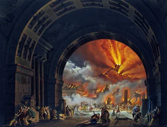 Pompeiis ødeleggelse (Vesuvs utbrudd). Oljemaleri til operaen av Giovanni Pacini. «Pompeiis siste dag.» 1817. Teatro alla Scala, Milano.