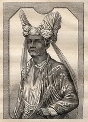 The expedition around the world (1790-1792) by Captain Etienne Marchand (1755-1793): portrait of the king of the island Timor (Indonesian archipelago) - illustration taken from “The Great Mariners of the 18th century”