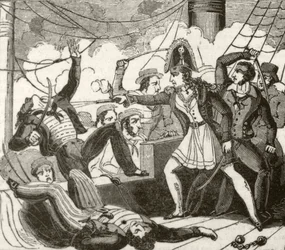 'Den kvinnelige piraten går ombord på det engelske skipet 'Lizard'', ca. 1836