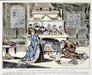 Fremtiden vist til Catherine de Medici (Caterina de Medici) i et fortryllet speil - Populært bilde fra 1700-tallet