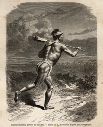 Den keiserlige løperen, som bærer Mikado-depechene. Gravering for å illustrere reisen til Japan, i 1863-1864, av Aime Humbert, minister for det sveitsiske konføderasjonen, i "" Le tour du monde, nouveau journal des voyages"" utgitt under ledelse av Edoua