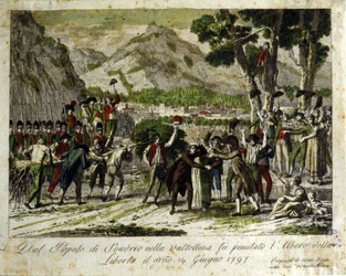 Innbyggerne i Sondrio de la Valtellina planter Liberte-treet, symbol på seier over det gamle regimet. 14.06.1797. Gravering.