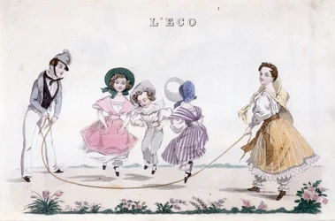 Hoppetauet, gruppe barn av borgerskapet som leker. 1830