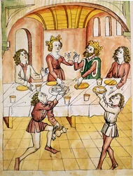 Rommet med de hundre bordene. Faksimile fra 1700-tallet etter Perceval av Wolfram von Eschenbach