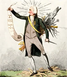 Thomas Paine (1737-1809), British writer and politician holding “Human Rights”.