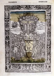 Triumf for gudene til Francesco Petrarca (Petrarca). Miniatyrer sd. Bibl. Trivulziana, Milano.