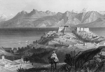 Utsikt over Candle and Chaine of the Atlas på 1800-tallet, byen tatt av den franske hæren i 1833, i "" L