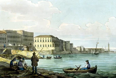 Utsikt over Santa Lucia, Napoli. Akvarell rundt 1850.