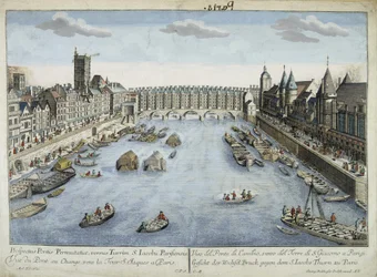 Utsikt over Pont au Change og St Jacques Tower i Paris