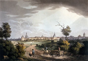 Utsikt over omgivelsene til byen Leipzig i Tyskland rundt 1820.