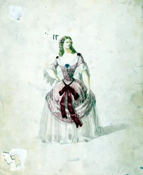 Violetta-kostyme for operaen "La Traviata" "av Giuseppe Verdi til La Scala fra 1855.