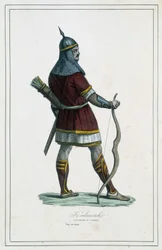 Warrior Kalmouk (mongolske folk i Sør-Sibir) - i "" Jordens forskjellige folk"" av Abbé P. Jouhanneaud, Library of Good Books, Limoges