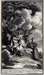Mens kampen fortsetter å være fordelaktig for trojanerne, bruker Junon Venus sitt belte for å sjarmere Jupiter, og søvn for å få ham til å sove. Imidlertid gjenoppliver Neptun grekerne og trojanerne blir avvist. Illustrasjon av bok XIV av Iliaden av Homere