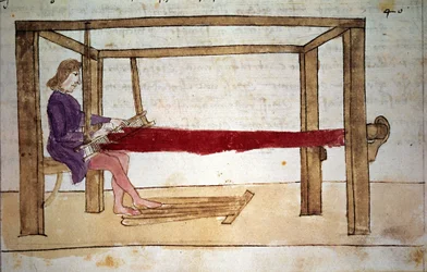 Ullveving. Miniatyr fra et manuskript fra 14. århundre. Firenze, Nasjonalbiblioteket