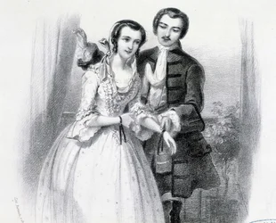 Ung mann som frier til en ung kvinne, deb. 1800-tallet