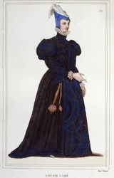 portrett av Louise Labbé eller Labé (ver1524-1566), fransk poet. gravering fra 1830