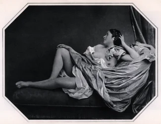 Liggende naken kvinne, omkring 1859. Anonymt fotografi