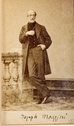 Portrett av Giuseppe Mazzini, med autograf (s/hv-bilde)