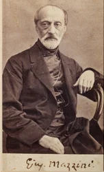 Portrett av Giuseppe Mazzini, med autograf (s/hv-bilde)