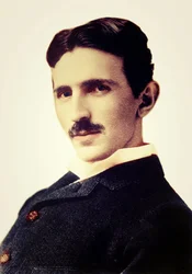 Portrett av Nikola Tesla (1856-1943) (Nikolaj) - kroatiskfødt serbisk ingeniør, fysiker og oppfinner
