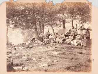 Telegraf og signalgivere ved Kaim Gulli, Black Mountain-ekspedisjonen, 1888