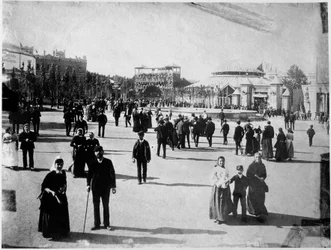 Utsikt over Plaza Catalunya i Barcelona, sent på 1800-tallet