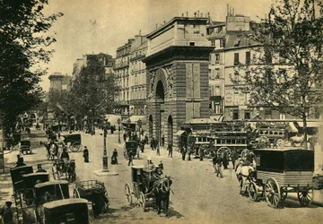 Utsikt over Porte Saint Denis, i Paris. Fotografi, sent på 1800-tallet, Paris. Coll. Selva.