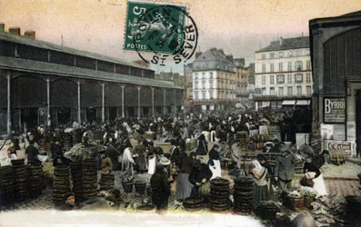 Utsikt over Grand Marche i Rouen, Seine maritime, Normandie (markedet i Rouen, Normandie) Postkort fra 1900-tallet