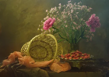 Rosa pioner og jordbær