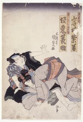 Iwai Shijaku og band? Minosuke i uleste roller (farget treblokktrykk)