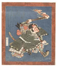 Kabuki-skuespilleren Ichikawa Danjuro VII som kriger i full scenesminke, ca. 1815–1820 (tresnitt på papir)