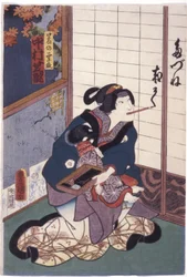Nakamura Shikan i rollen som reven Kuzunoha (Kuzunoha Kitsune) (tresnitt i farger)