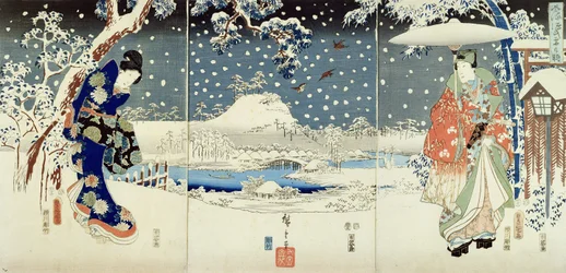 Snøscene i hagen til en Daimyo (triptyk)