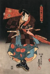 Ukiyo-e-trykk av en skuespiller som spiller en samurai, av Kunisada