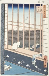 Asakusas rismarker og Torinomachi-festivalen fra serien Hundre berømte utsikter over Edo, 1857