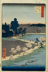 Azuma no mori-helligdommen og den sammenflettede kamferen hundre kjente utsikter over Edo, 1856-1858