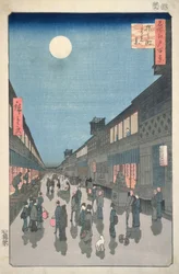 CBL J 2692 nattscene i Saruwaka Street, fra One Hundred Views of Edo, 1856 (farget treblokktrykk)