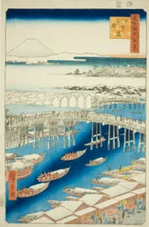 C ware ware av hand r S w at Japan B Ridge (Nihonbashi snow clear), fra serien "Ridge dre d fa net view ws f Edo (berømt sted Edo 100 views)"