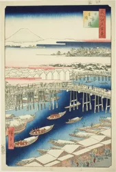 C ware ware av hand r S w at Japan B Ridge (Nihonbashi snow clear), fra serien "Ridge dre d fa net view ws f Edo (berømt sted Edo 100 views)"