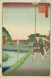 Distant View of Akasaka Reservoir from Kinokuni Slope (Kinokunizaka Akasaka Tameike enkei), fra serien "One Hundred Famous Views of Edo (Meisho Edo hyakkei)"