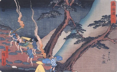 Hiroshige-reisende på en fjellsti om natten 2