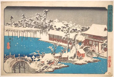 Snø på området til Kameido Tenmangu-helligdommen