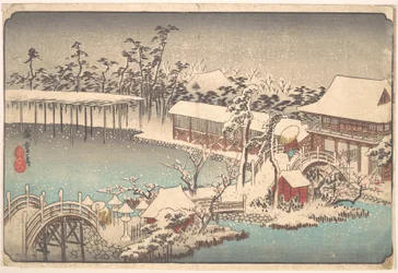 Snø på området ved Kameido Tenmangū