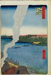 Ovner og Hashiba-fergen på Sumida-elven Ett hundre kjente utsikter over Edo, 1856-1858