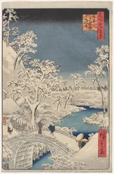 Bilde av Twilight at the Drum Bridge i Meguro, fra serien 100 Views of Famous Places in Edo