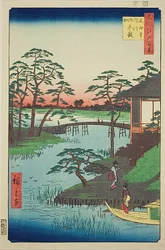 Mokubo Temple, Uchigawa Inlet, Gozensaihata (Mokuboji Uchigawa Gozensaihata), nr.92 fra serien quot;One Hundred Famous Views of Edo (Meisho Edo hyakkei)quot;
