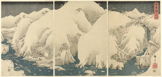 Fjell og elver på Kiso Road (Kisoji no yamakawa), fra en serie uten tittel med triptyker
